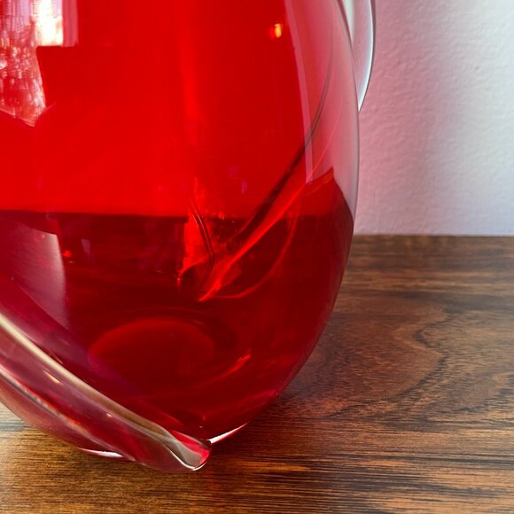 Murano Hand Blown Vase Ruby Red with Clear Swirls 9" Tall - Picture 12 of 16